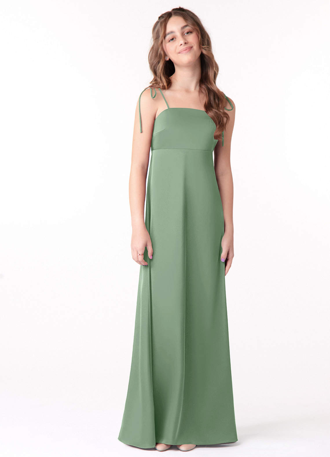Azazie Violeta Vestido de Matcha de Stretch Satin de Acampanado con Lazo image1