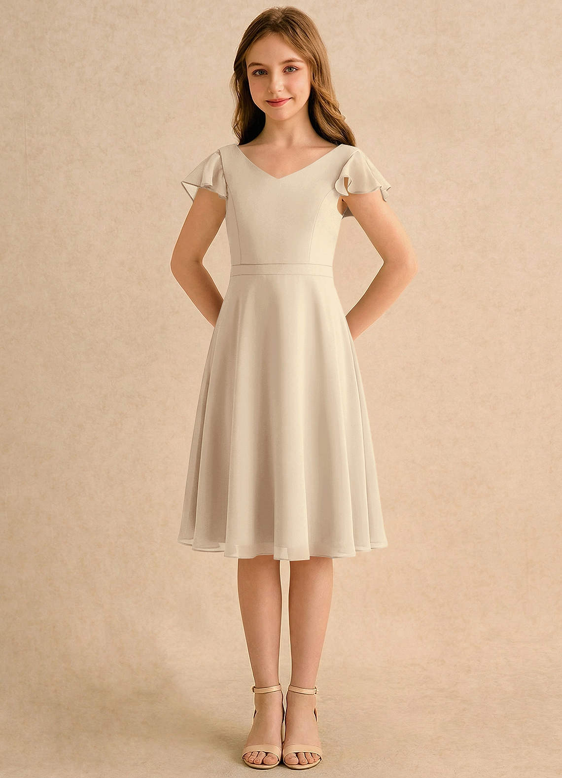 Azazie Narin Girls Formal Flower Girl Klänningar Klä A-Line i Chiffong med ärmar image4