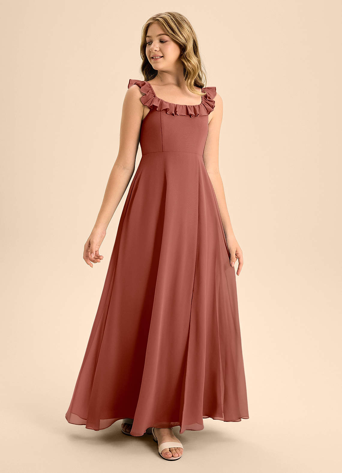 Azazie Callie Junior Auburn A-Line Ruched Chiffon Dress image1