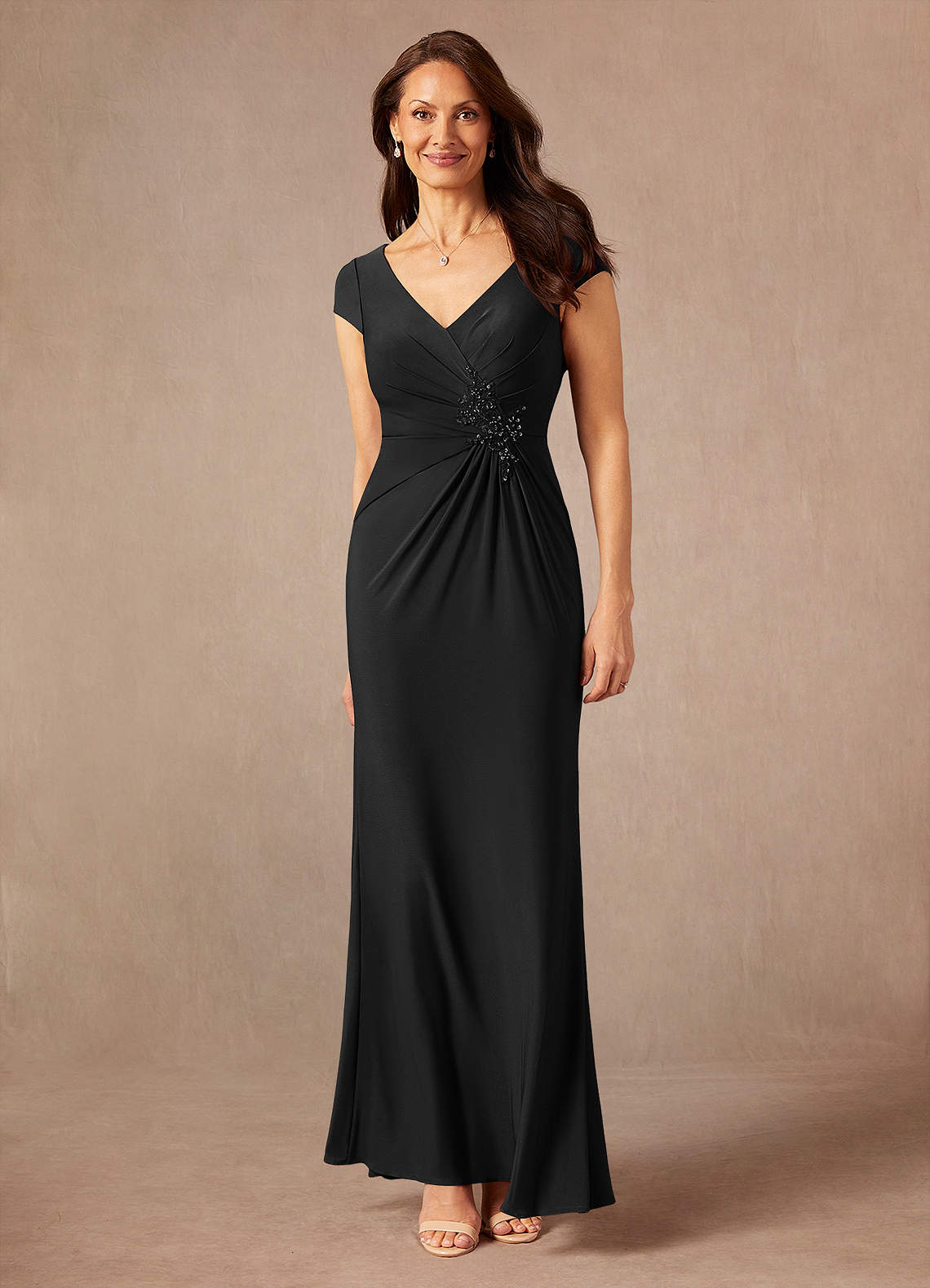 Azazie Marybeth Mother of the Bride Dresses Black Mermaid V-Neck Sequins Lace Dress image1