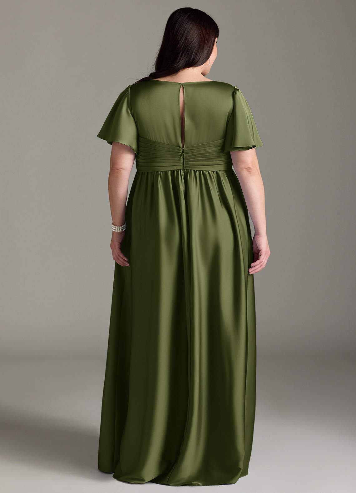 Azazie Verna vestidos de dama de honor de maternidad Vestido de Corte en A Volante Hasta el suelo Satén Elástico image10