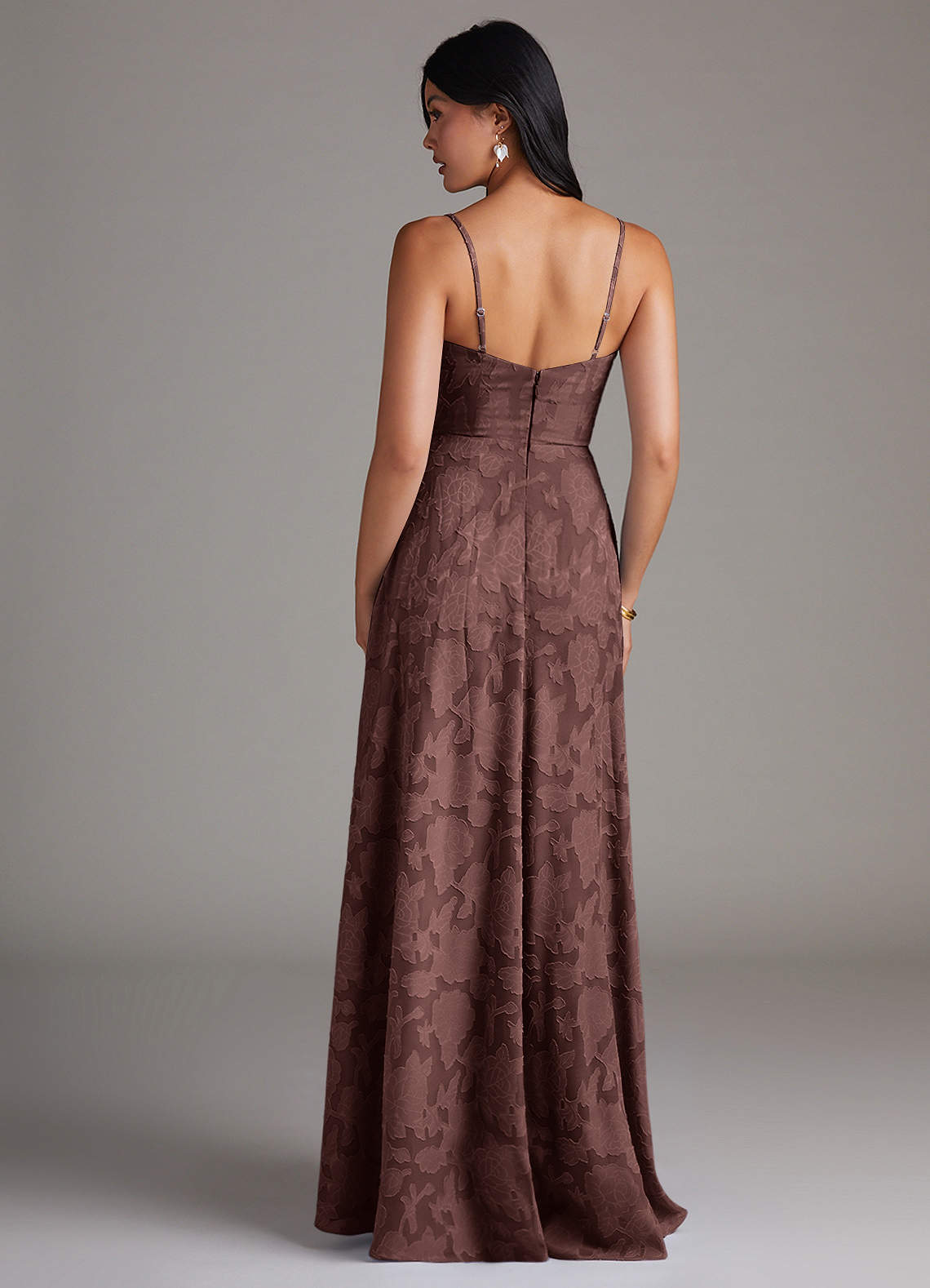 Azazie Moira Abiti da Damigella Abito A-Line in Burnout Floreale Spacco Laterale Espresso image1