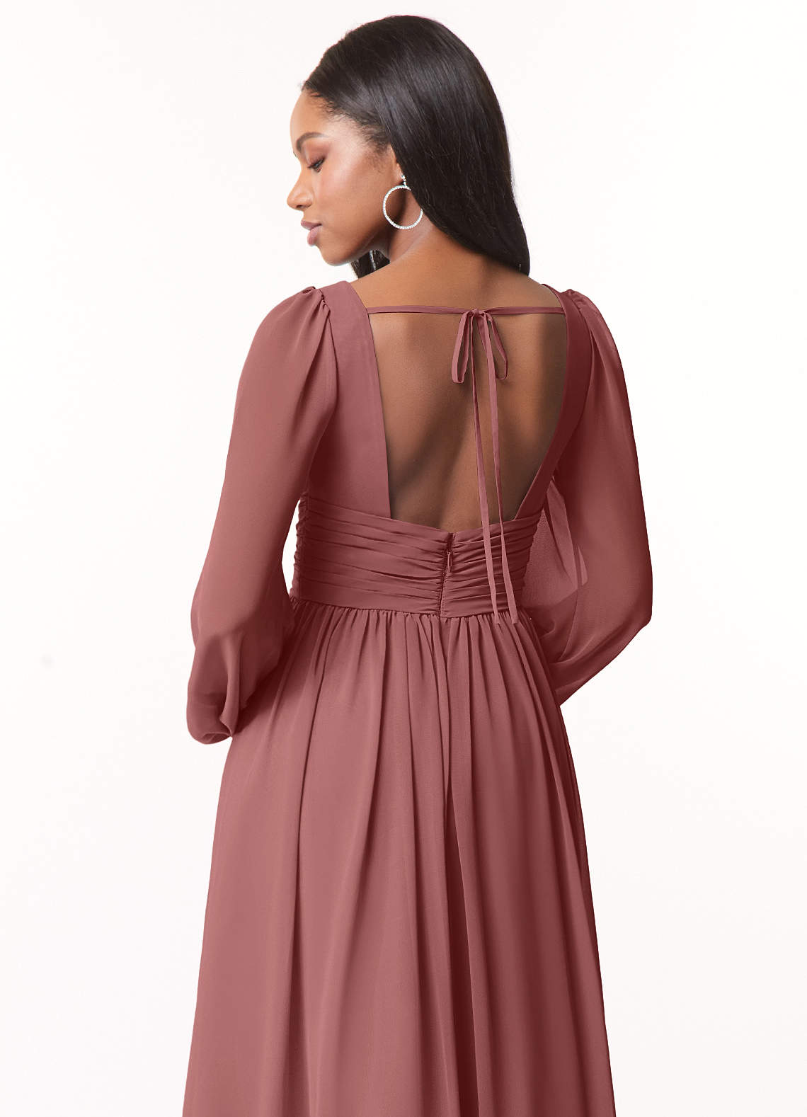 Azazie Norah Bridesmaid Dresses Amethyst A-Line V-Neck Long Sleeve Chiffon Dress image2
