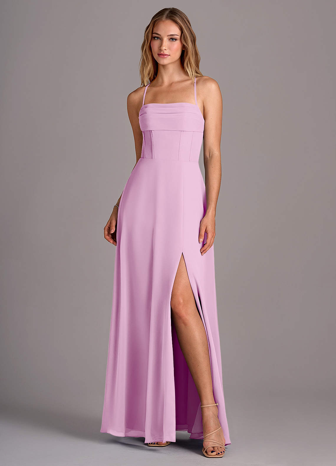 Azazie Carolyn Bridesmaid Dresses Candy Pink A-Line Pleated Chiffon Dress image1