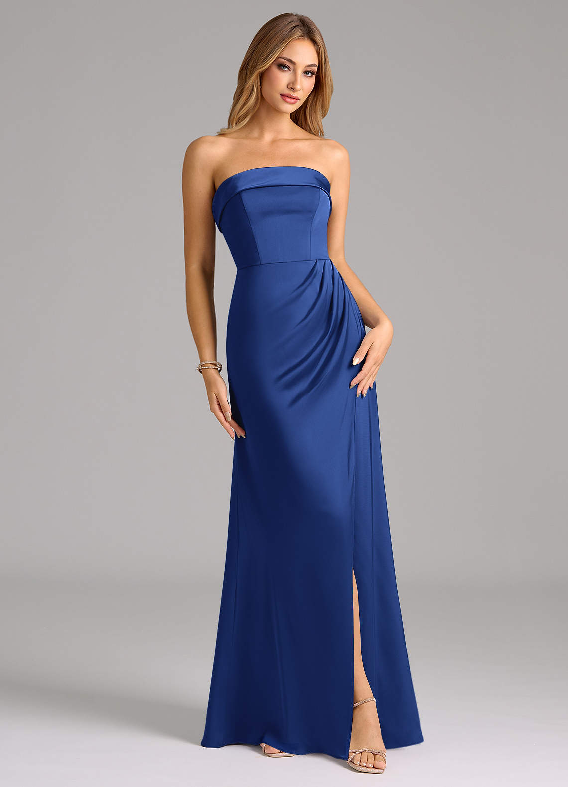 Azazie Aretha Bridesmaid Dresses Royal Blue A-Line Strapless Stretch Satin Convertible Dress image1
