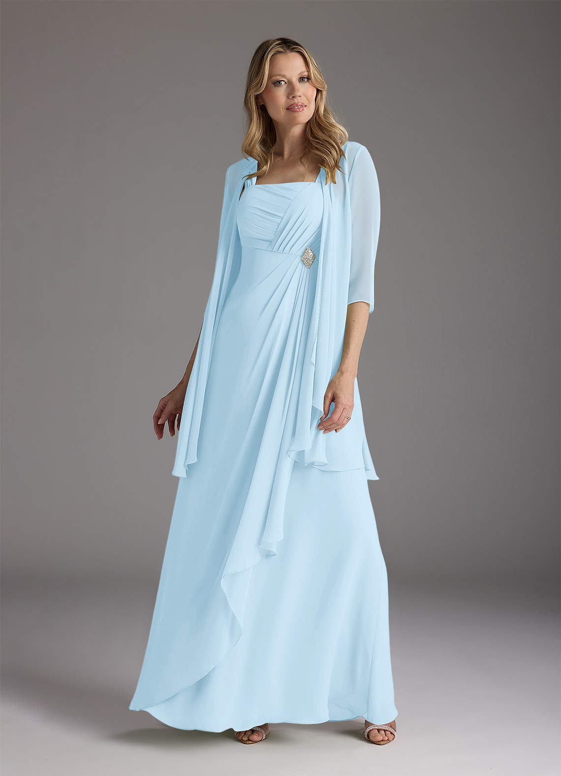 Azazie Weisz Mother of the Bride Dresses Sky Blue A-Line Square Neckline Pleated Chiffon Dress image1