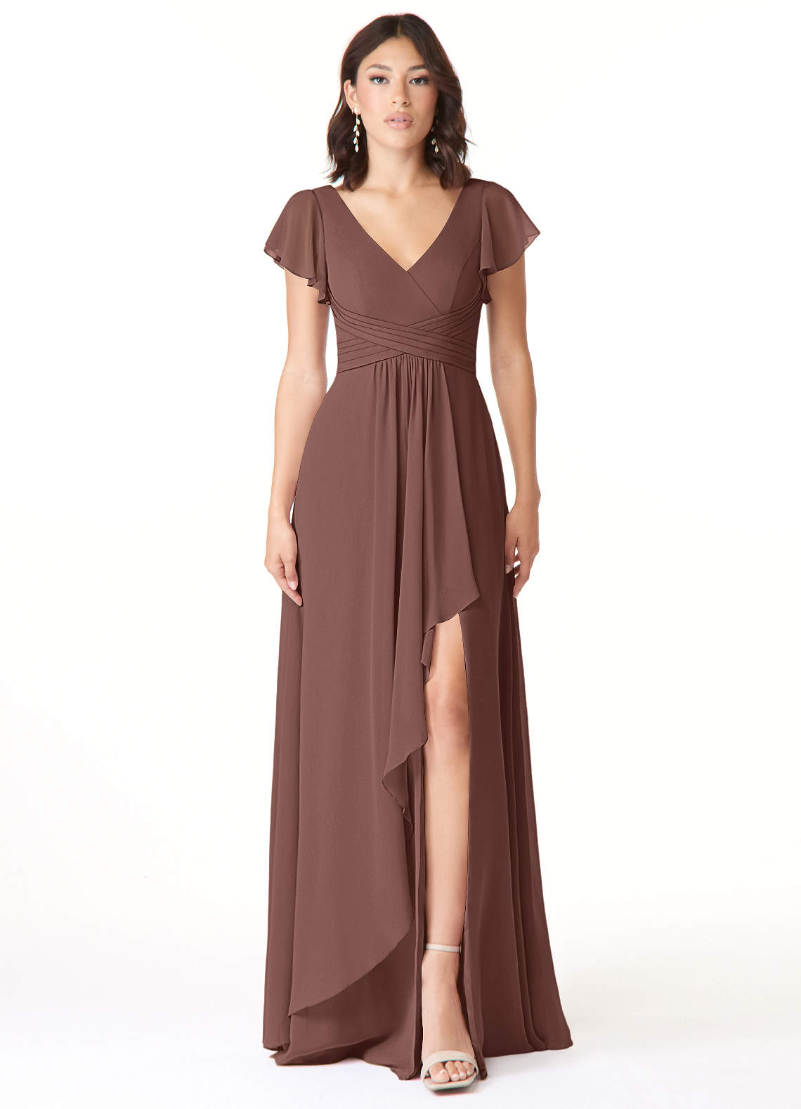 Azazie Omari Bridesmaid Dresses Espresso A-Line Chiffon Dress image1