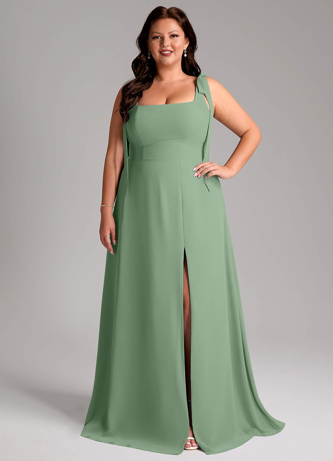Azazie Debra Bridesmaid Dresses Matcha A-Line with Pockets Chiffon Convertible Dress image1