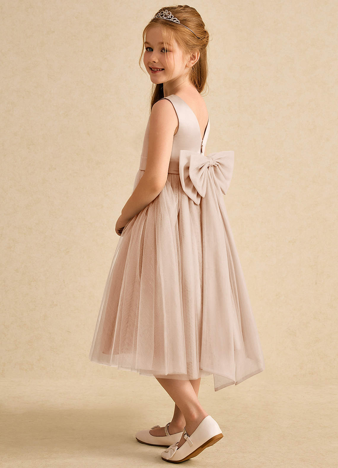Azazie Winnie Flower Girl Dresses English Rose Ball-Gown Bow Tulle Dress image4