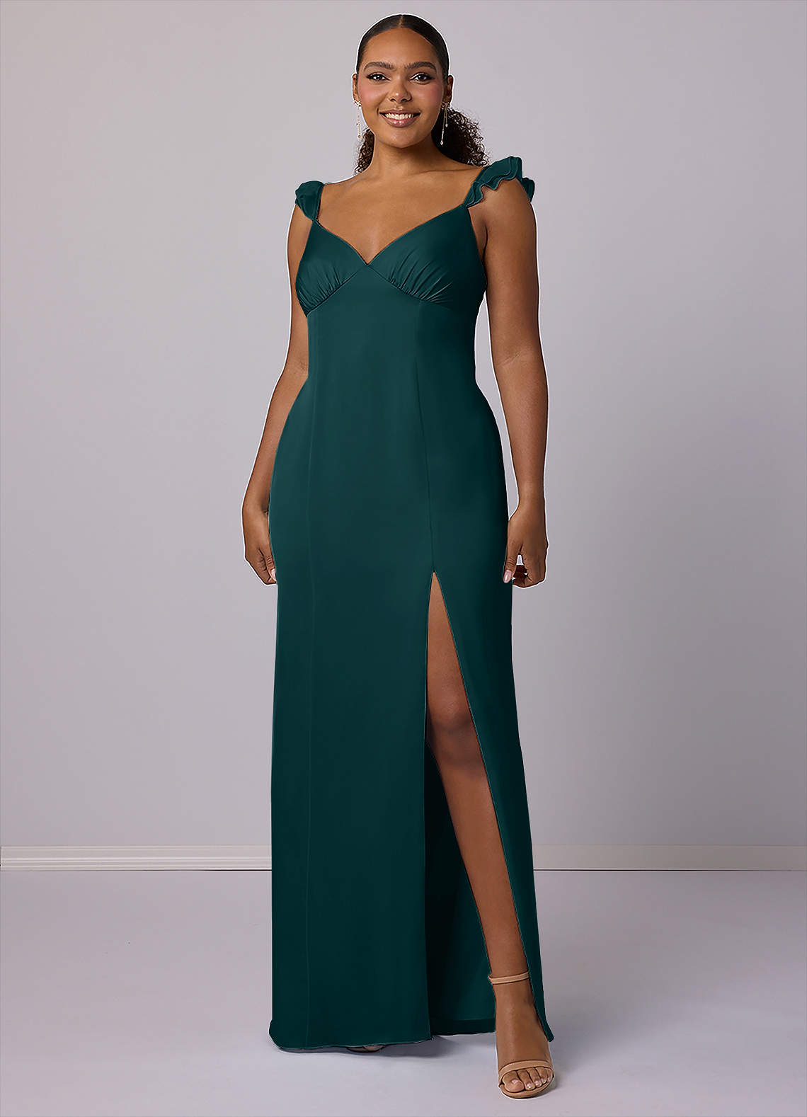 Barbie ♥ Azazie Bridesmaid Dresses Sheath Stretch Satin Floor-Length Dress image8