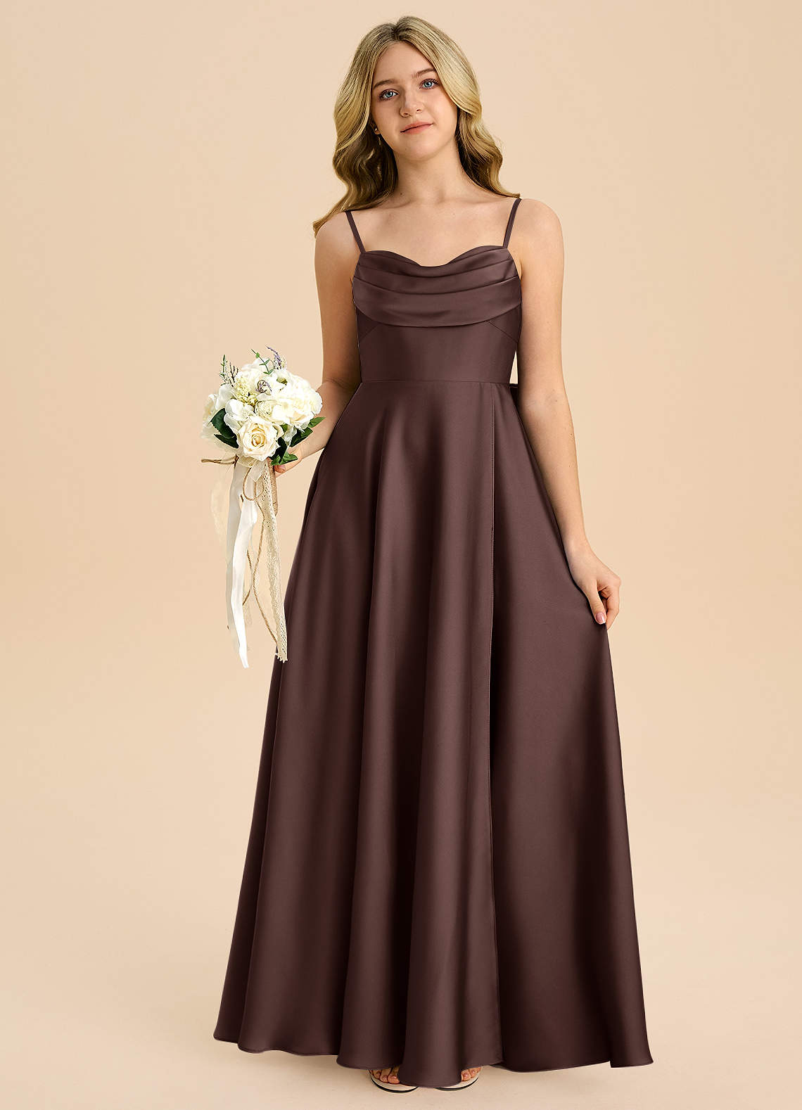 Azazie Bear Junior Ganache A-Line Sweetheart Neckline Stretch Satin Dress image6