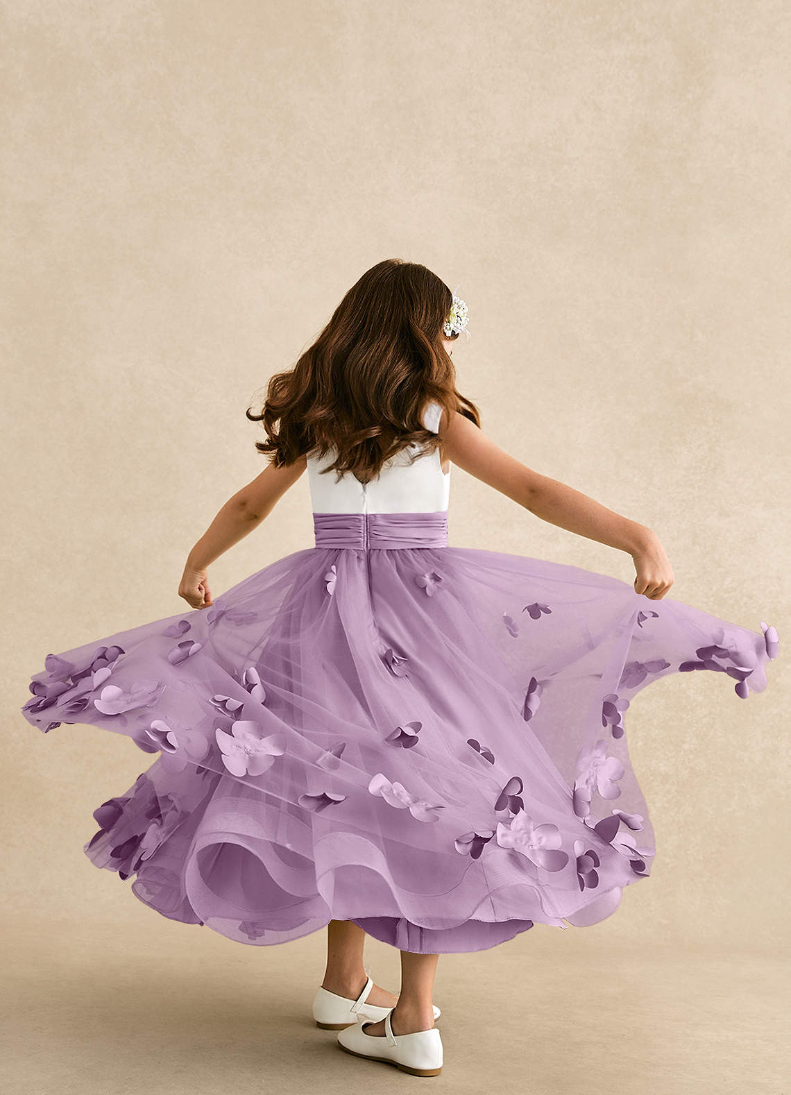Azazie Vi Robe Demoiselle D'honneur Fillette Robe Trapèze en Tulle Sans manches Glycine image2