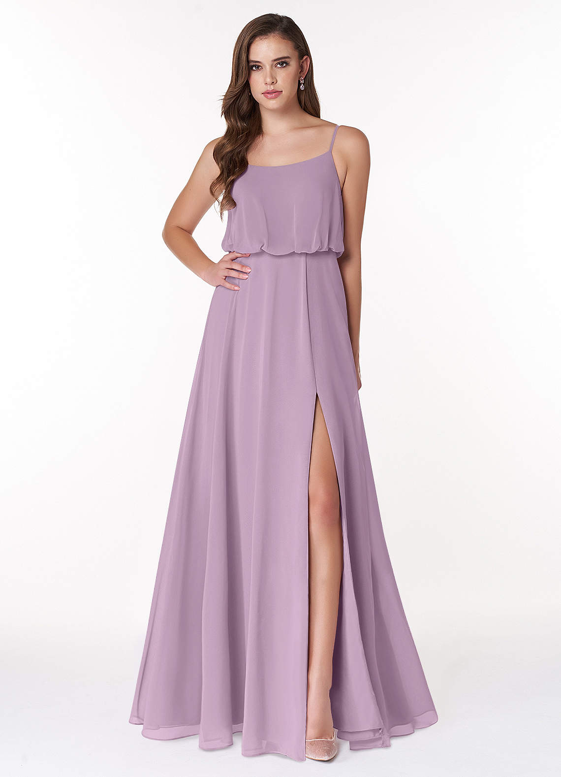 Azazie Lupe Bridesmaid Dresses Wisteria A-Line Scoop Blouson Chiffon Dress image1