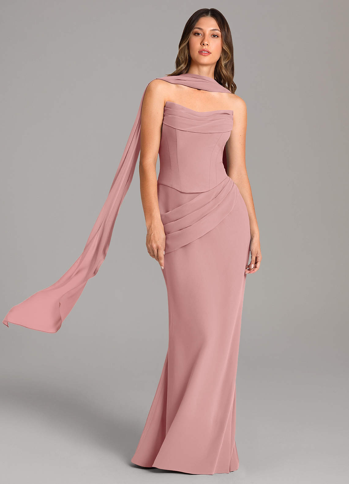 Azazie Sorrel Bridesmaid Dresses Dusty Rose Mermaid Corset Chiffon Dress image1