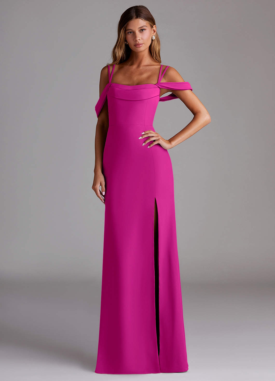 Azazie Callan Bridesmaid Dresses Fuchsia Mermaid Pleated Chiffon Convertible Dress image1