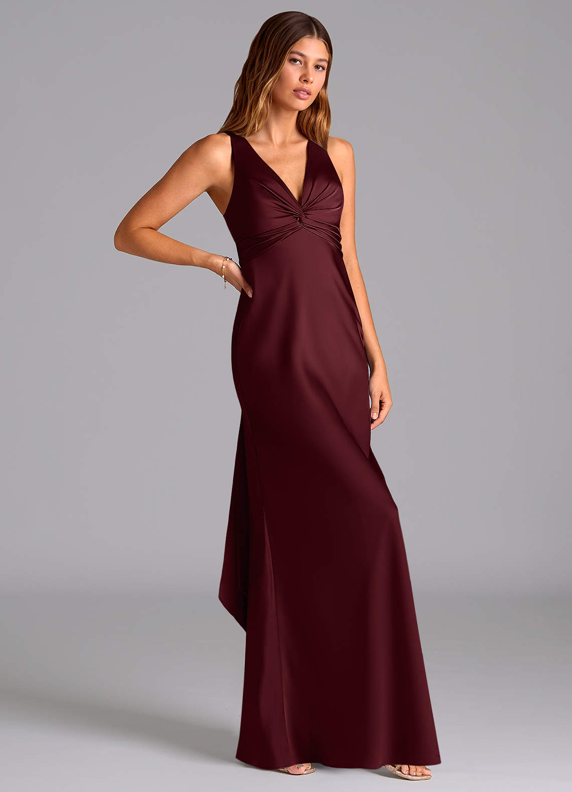 Azazie Hati Bridesmaid Dresses Cabernet Mermaid Stretch Satin Dress image1