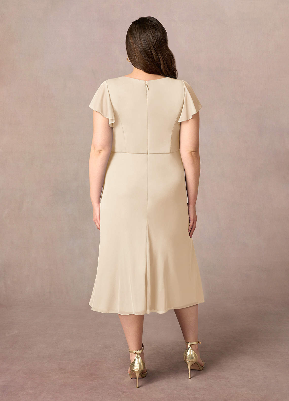 Azazie Vera Abiti per la Madre della Sposa Abito A-Line in Maglia con Scollo a V a Pieghe Champagne image8