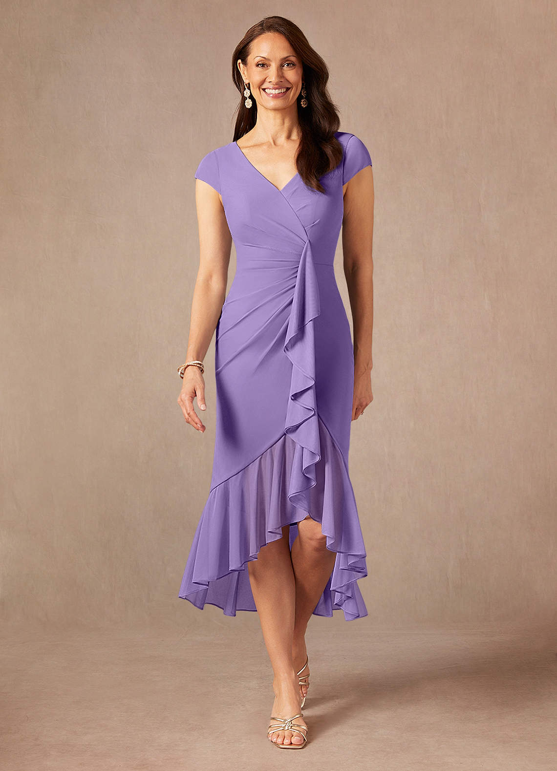Azazie Renetta Mother of the Bride Dresses Tahiti Sheath V-Neck Pleated Mesh Dress image1