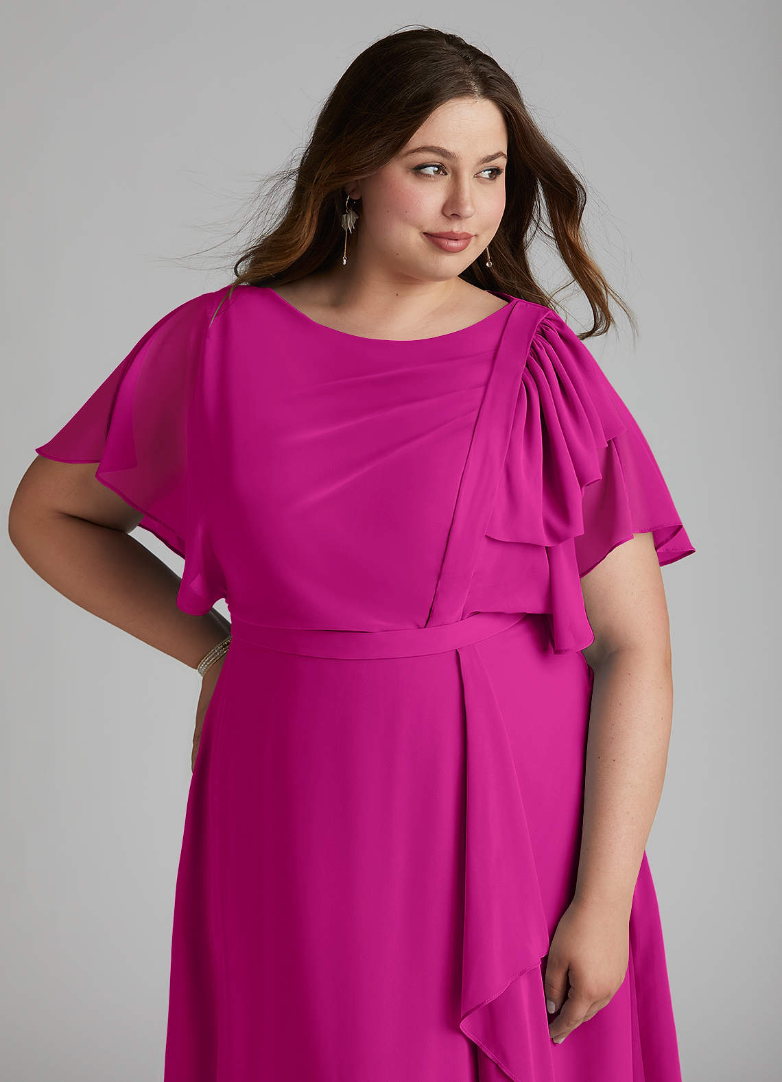 Azazie Aaliyah Vestidos modestos de dama de honra Vestido Linha A Plissado Comprimento do chão Chiffon image10