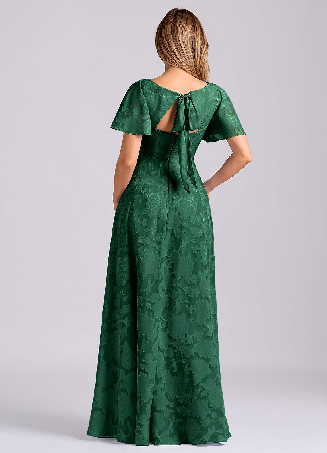 Azazie Kimber Bridesmaid Dresses Dark Green A-Line with Pockets Floral Burnout Dress image7