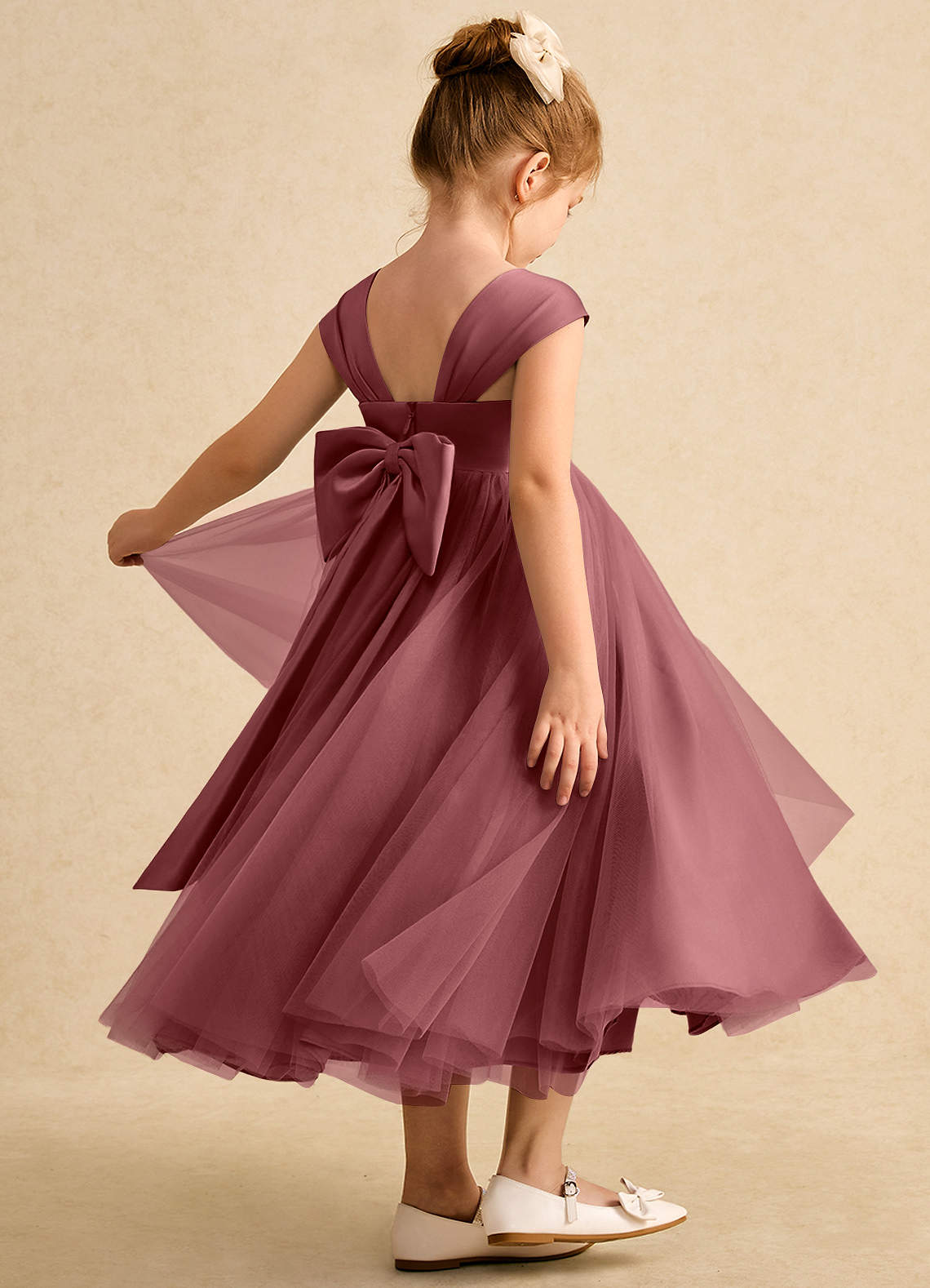 Azazie Chickadee Abiti da Ragazza di Fiori Abito Principessa in Raso Opaco Scollo a Cuore Ametista image1