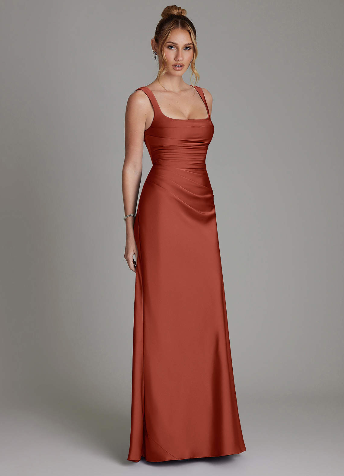 Azazie Agustina Robes de demoiselle d'honneur Robe Sirène en Satin extensible Corset Terracotta image3