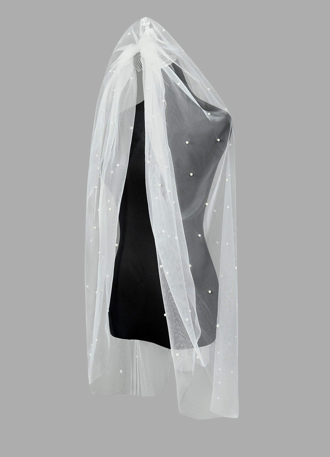 front Olive Pearl Hip Length Veil