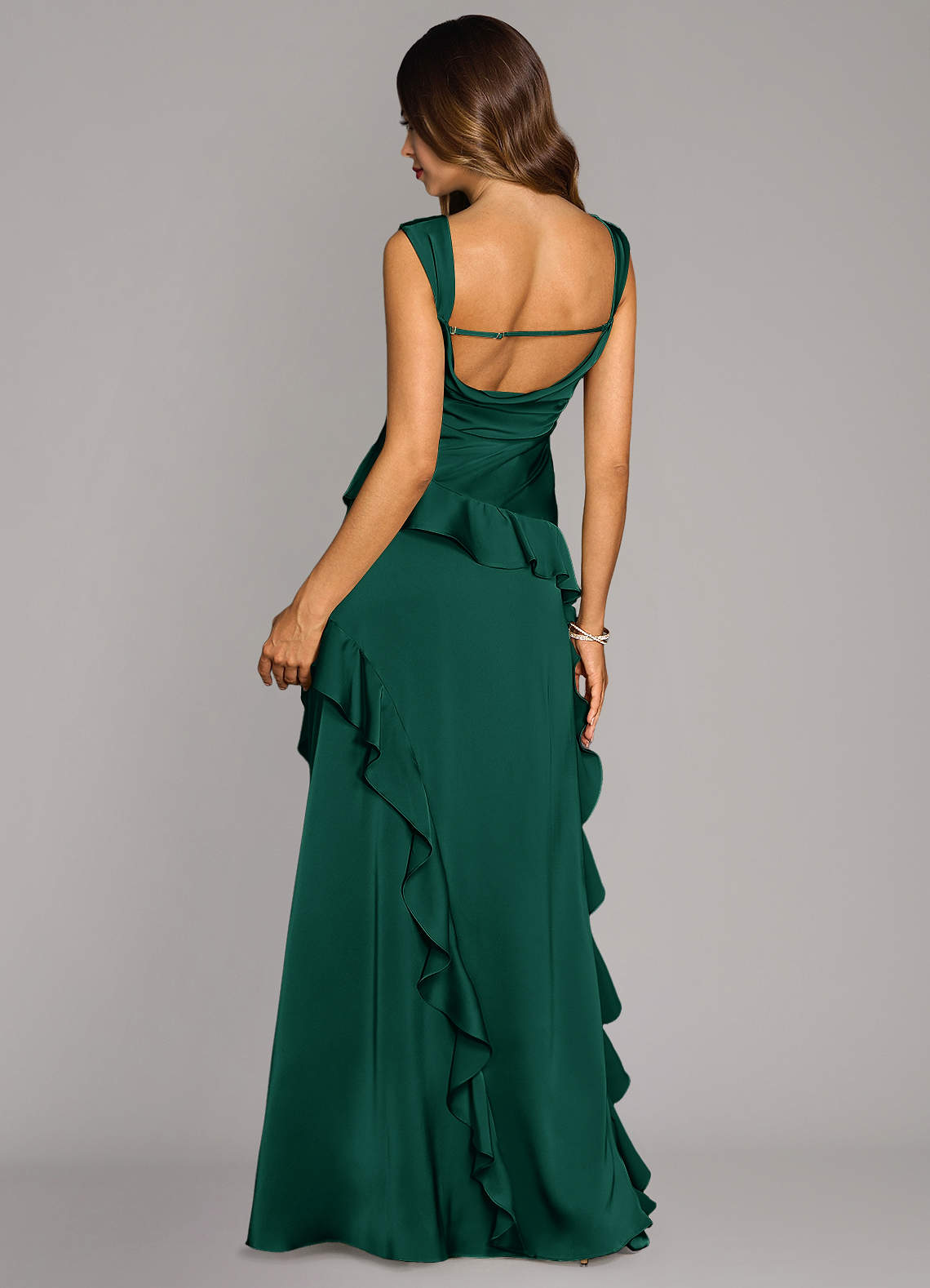 Azazie Sloane At-home Try On Dresses Emerald A-Line Sweetheart Neckline Stretch Satin Dress image1