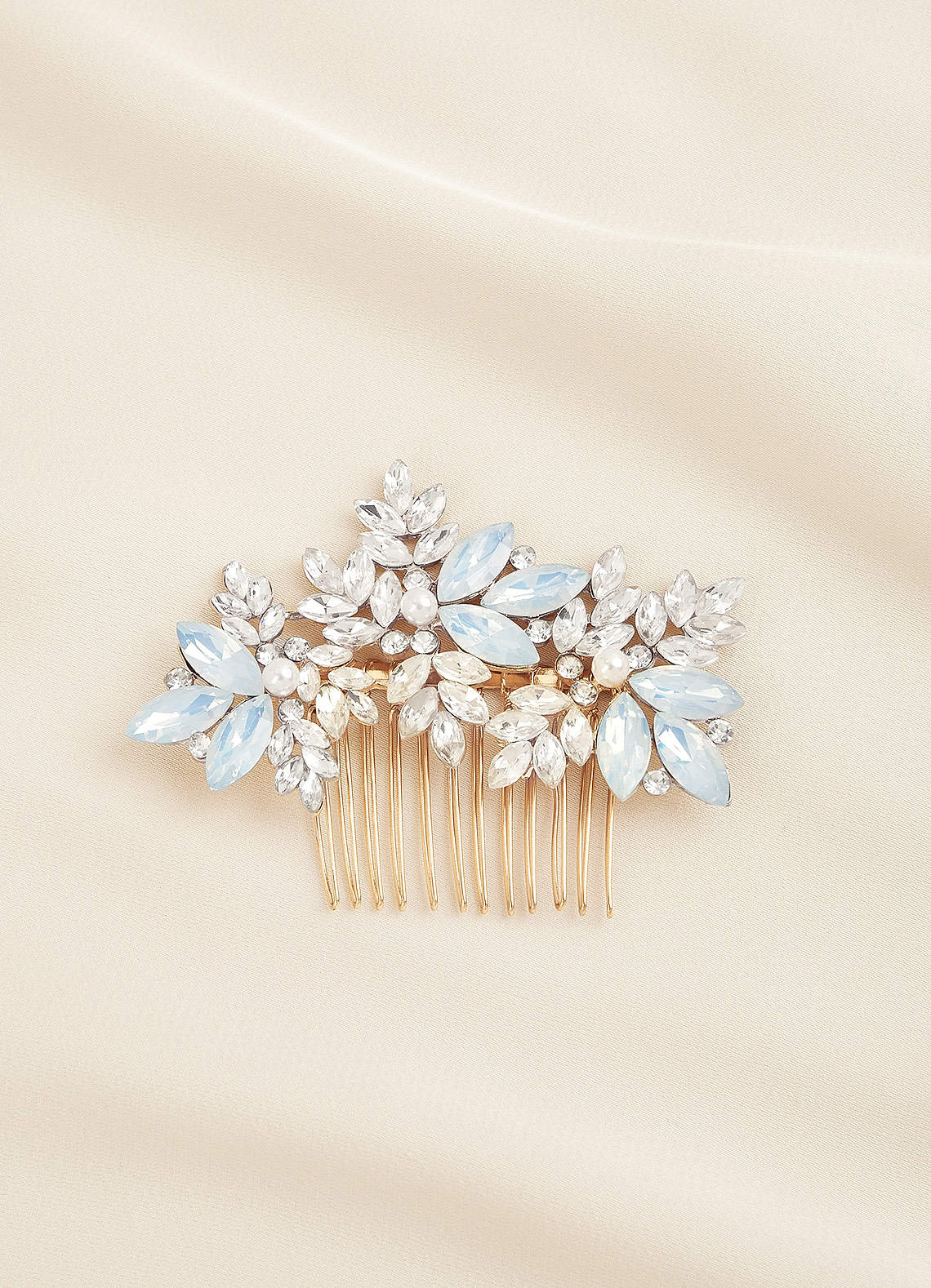 front Crystal Pearl Floral Comb