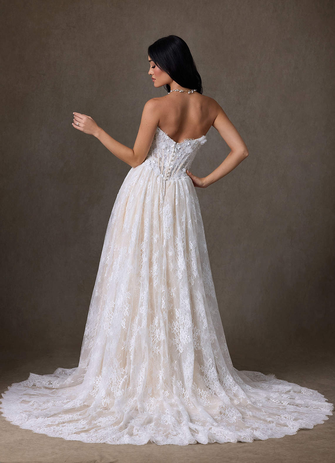 Azazie Vanessa Wedding Dresses Diamond White Champagne Ball-Gown Strapless Lace Dress image12
