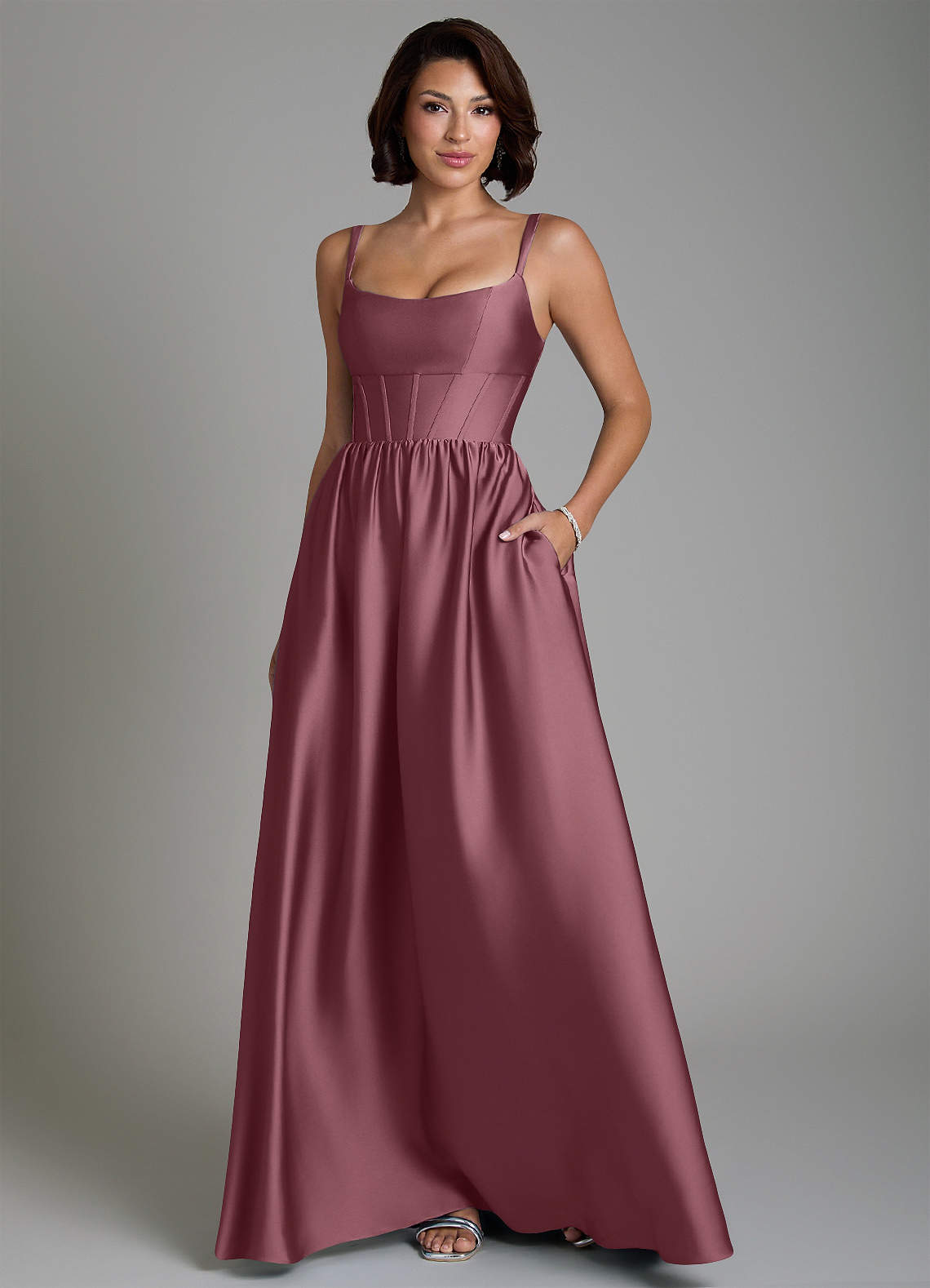 azazie desert rose bridesmaid dresses Mona Dress's Color:27#-Puprle line bridesmaid dress styleattribute-euphoria Beige Stretch Seersucker Dress