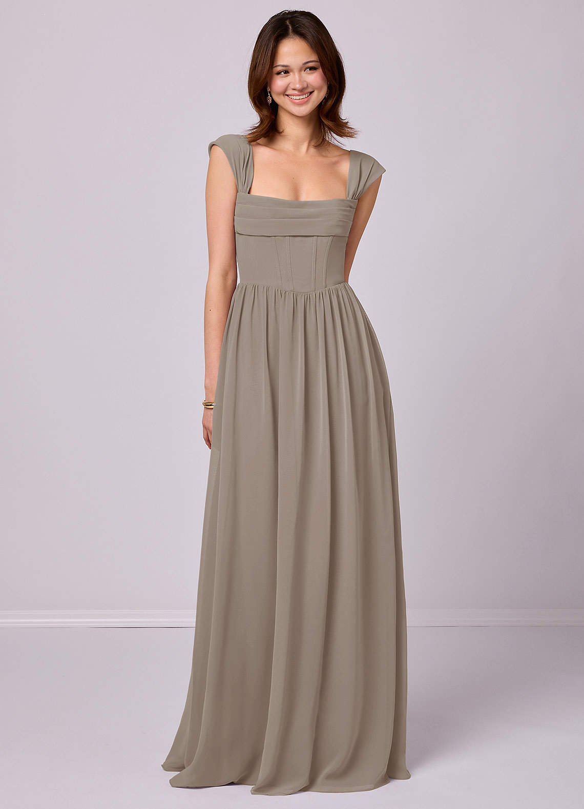 Barbie ♥ Azazie Bridesmaid Dresses Taupe A-Line Corset Chiffon Dress image1