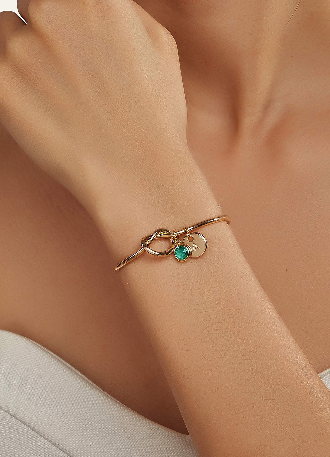 front Personalised Birthstone Letter Knot Bracelet