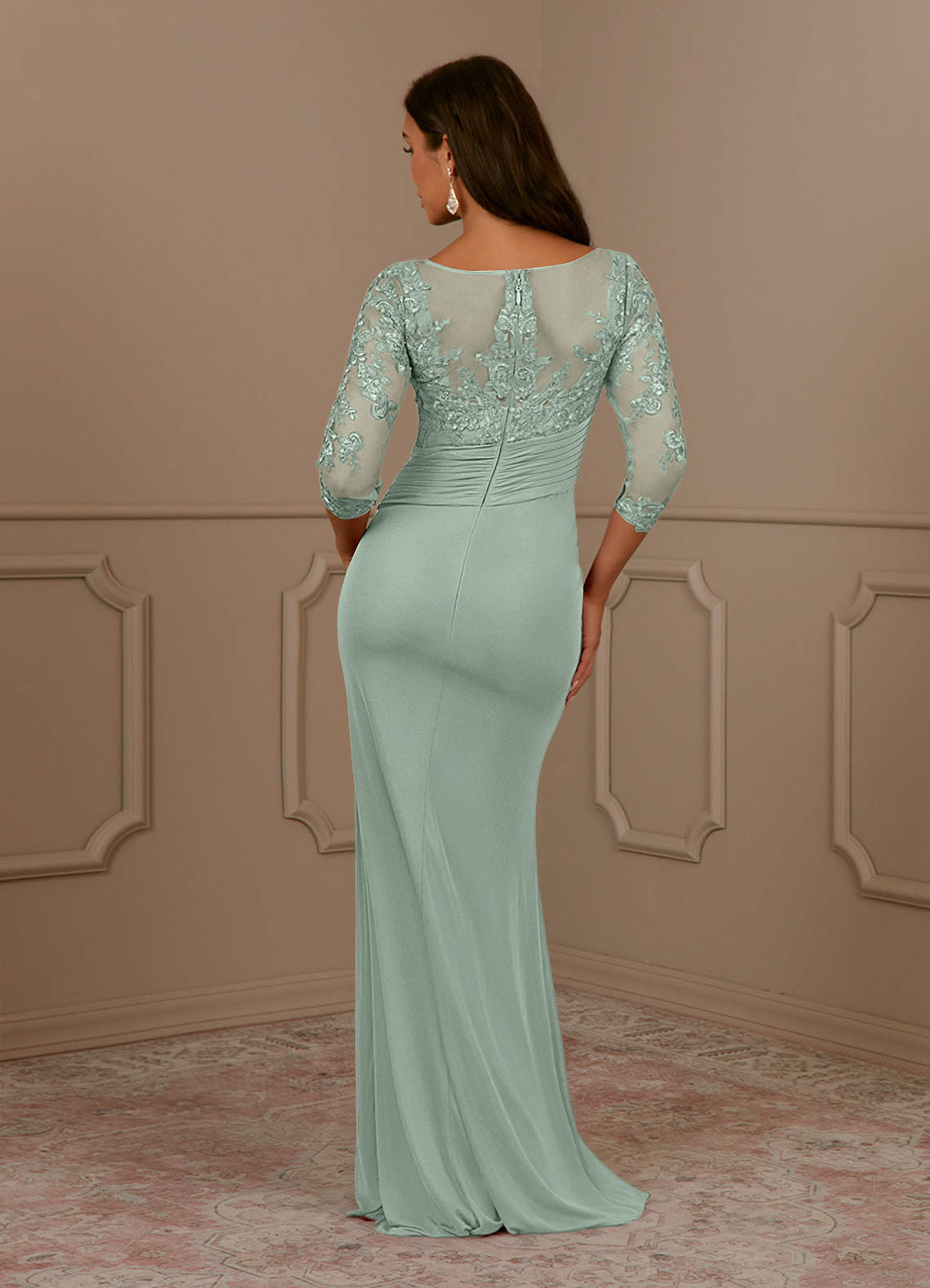 Azazie Fatemah Mother of the Bride Dresses Agave Mermaid Scoop Lace Lace Dress image3