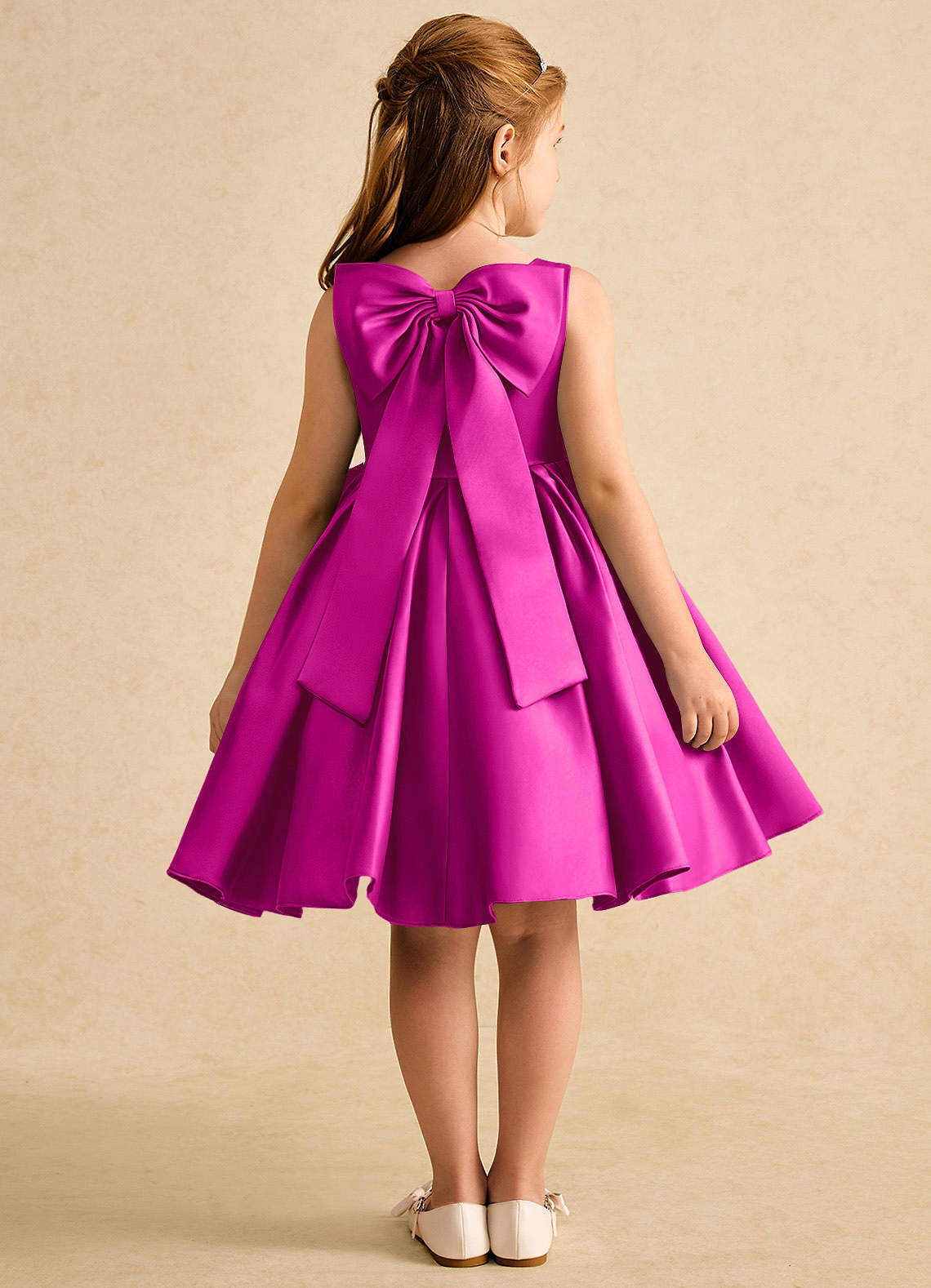 Azazie Jessie Flower Girl Dresses Fuchsia A-Line Bow Matte Satin Dress image1