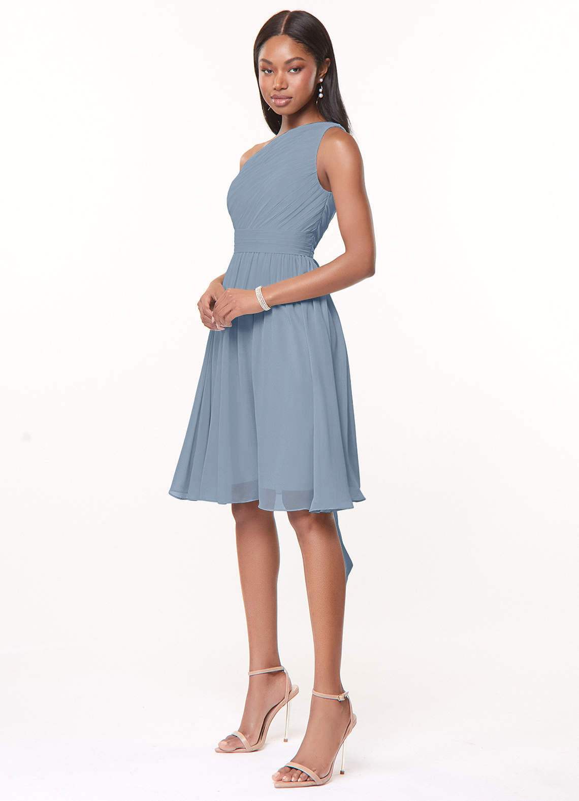 Azazie Katrina Bridesmaid Dresses A-Line One Shoulder Chiffon Knee-Length Dress image1