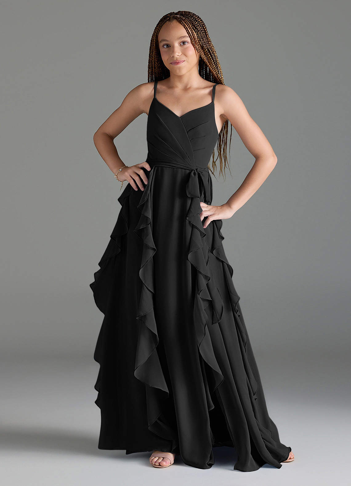 Azazie Peyton Junior Bridesmaid Dress in Black | Azazie