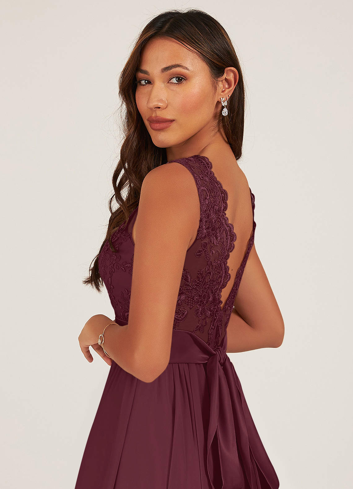 Azazie Gertrude Bridesmaid Dresses Cabernet A-Line Lace Chiffon Dress image6