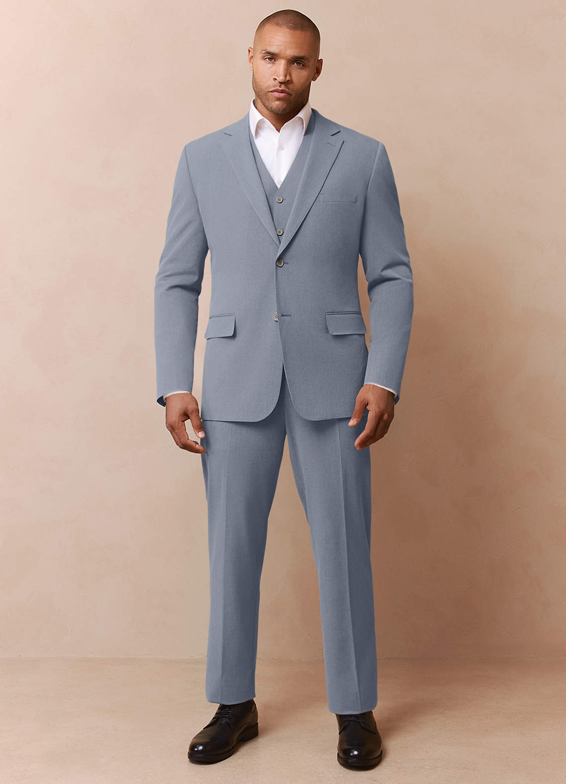 front Savile Light Blue Wool Blend 3-Piece Suit