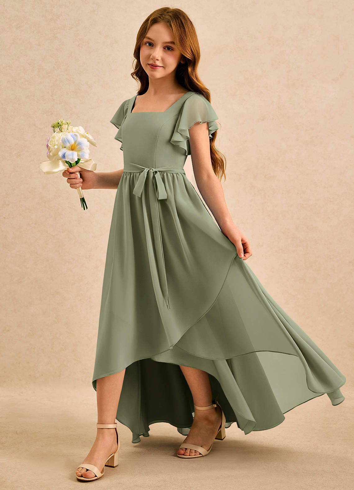 Azazie Milly Girls Formal Flower Girl Klänningar Klä A-Line i Chiffong Plisserad image5