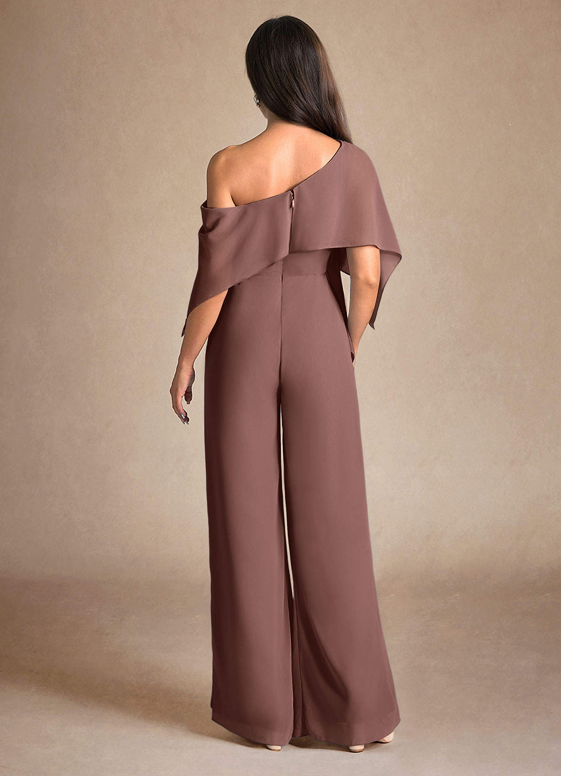 Azazie Halima Mother of the Bride Dresses Espresso Jumpsuit/Pantsuit Side Slit Chiffon Dress image2