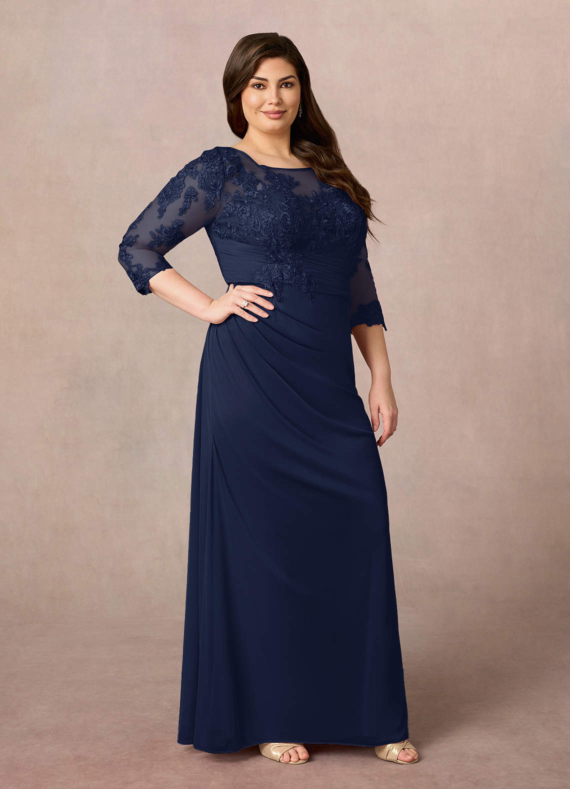 Azazie Fatemah Mother of the Bride Dresses Dark Navy Mermaid Scoop Lace Lace Dress image7