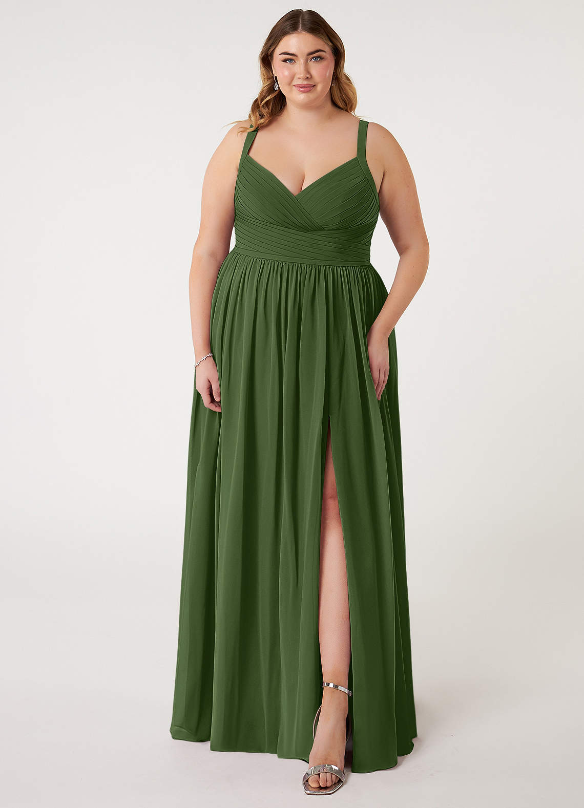 Azazie Chanel Bridesmaid Dresses Olive A-Line Pleated Chiffon Dress image1