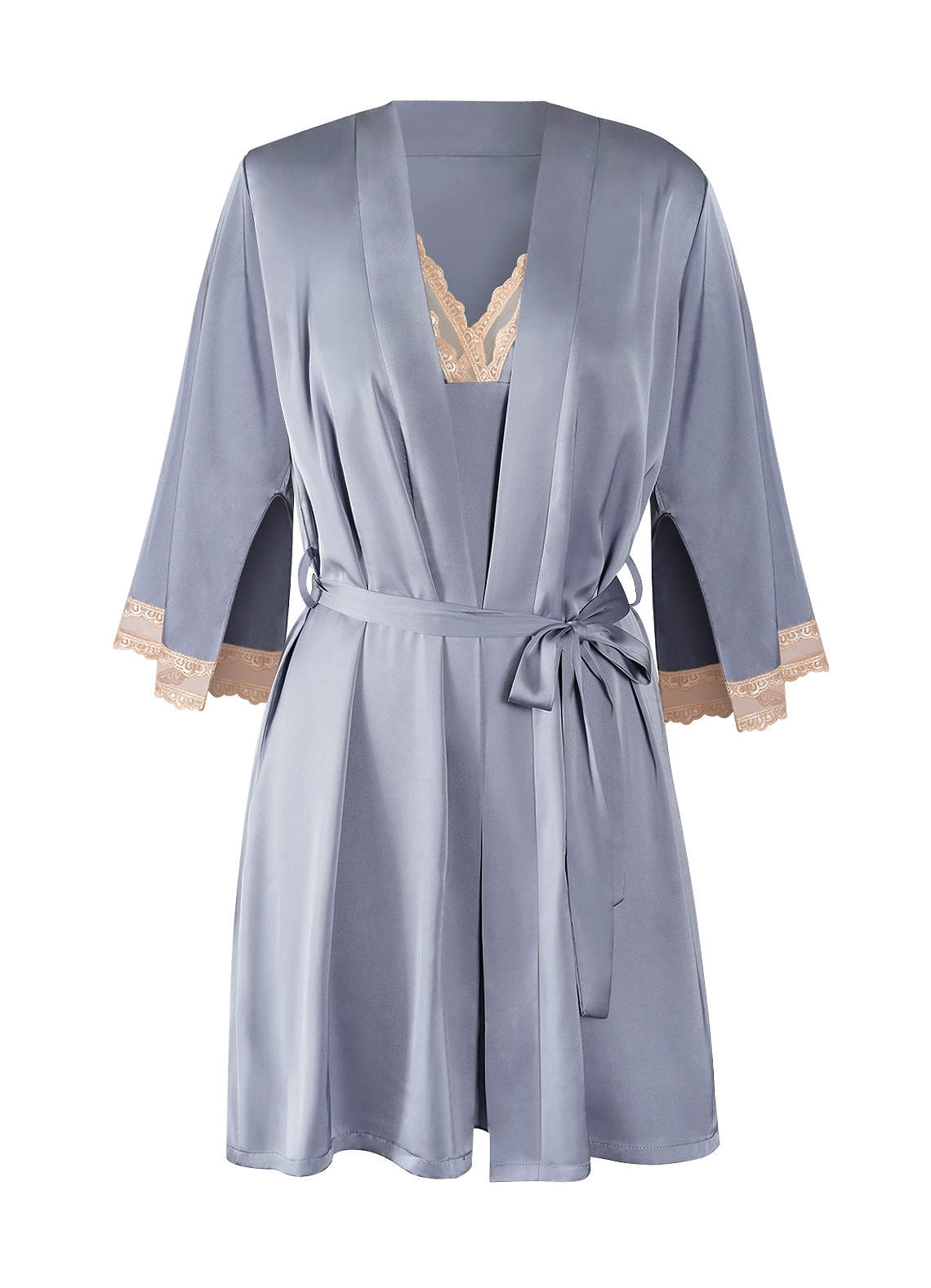 Dusty Blue Sling Hollow Nightgown Two-Piece Set With Breast Pad Robes ...