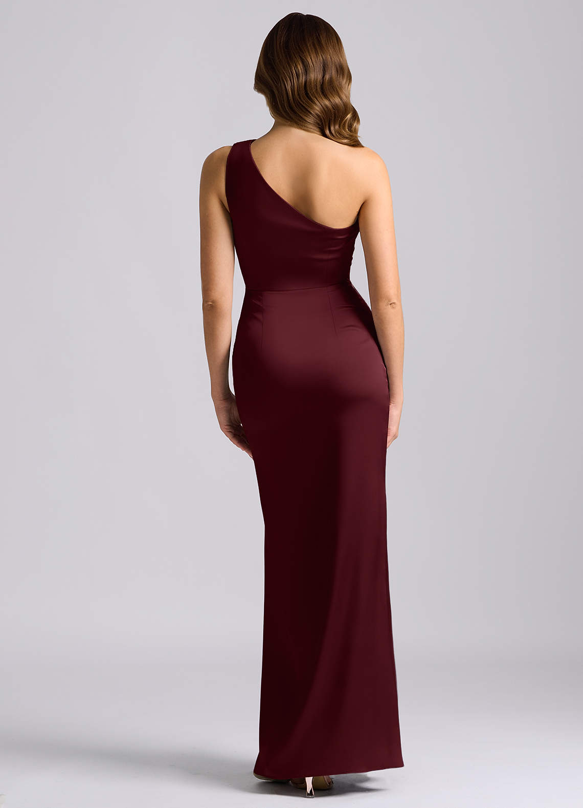 Azazie Akilah Bridesmaid Dresses Cabernet Mermaid One Shoulder Stretch Satin Dress image1