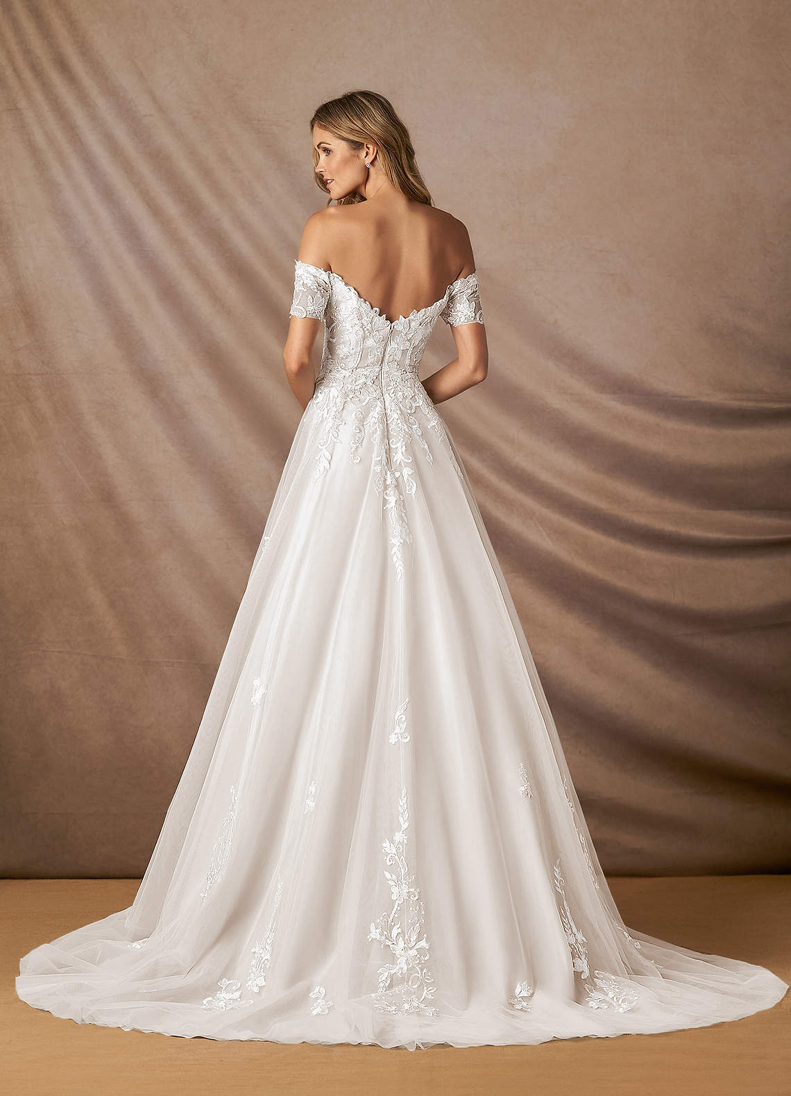 Azazie Rowe Wedding Dresses Diamond White Champagne Ball-Gown Off the Shoulder Tulle Dress image1