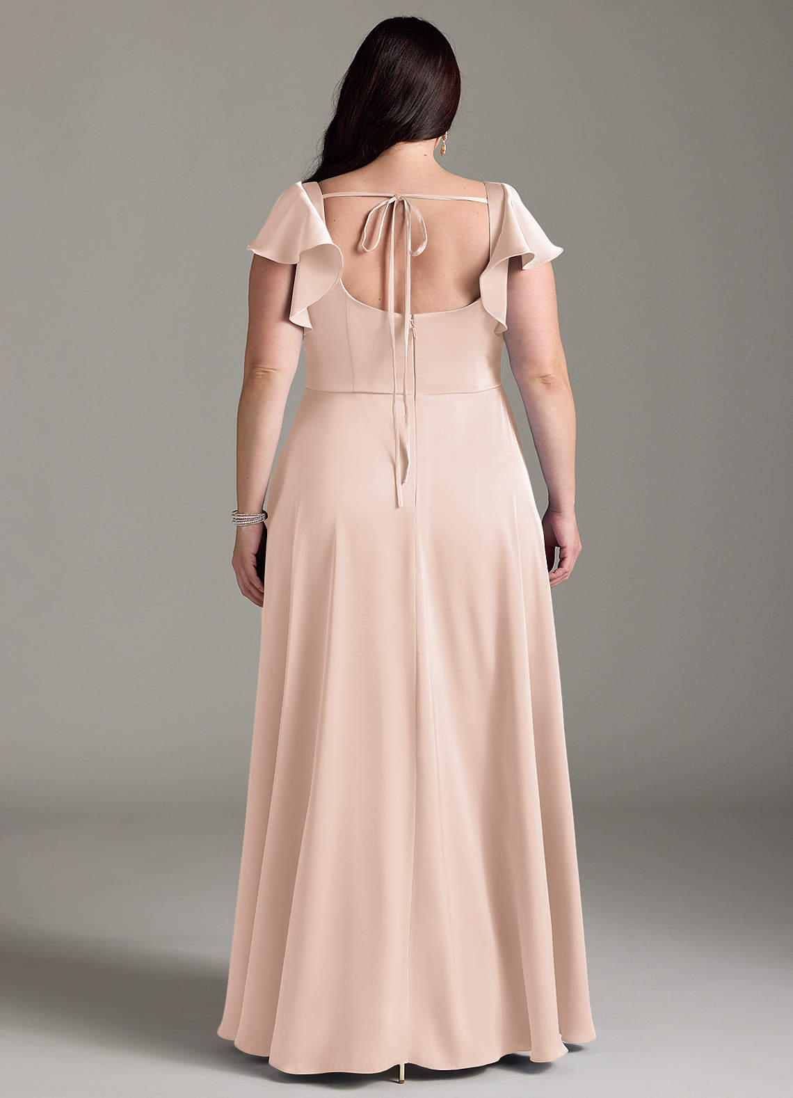 Azazie Bondi Vestidos de madrinha de casamento Vestir Rosa Corado de Cetim elástico de Linha A com Arco image8