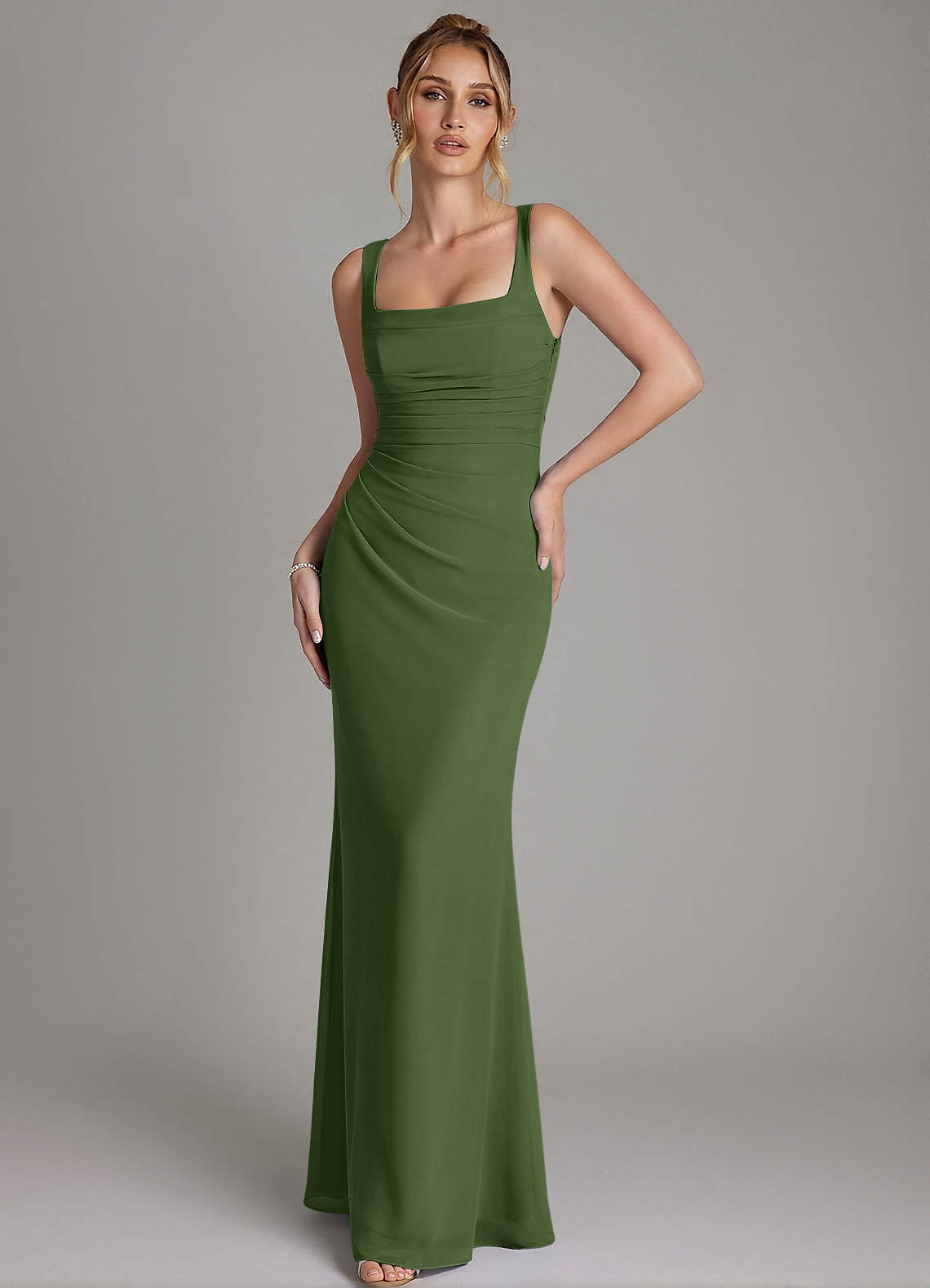 Azazie Agustina Bridesmaid Dresses Olive Mermaid Corset Chiffon Dress image3