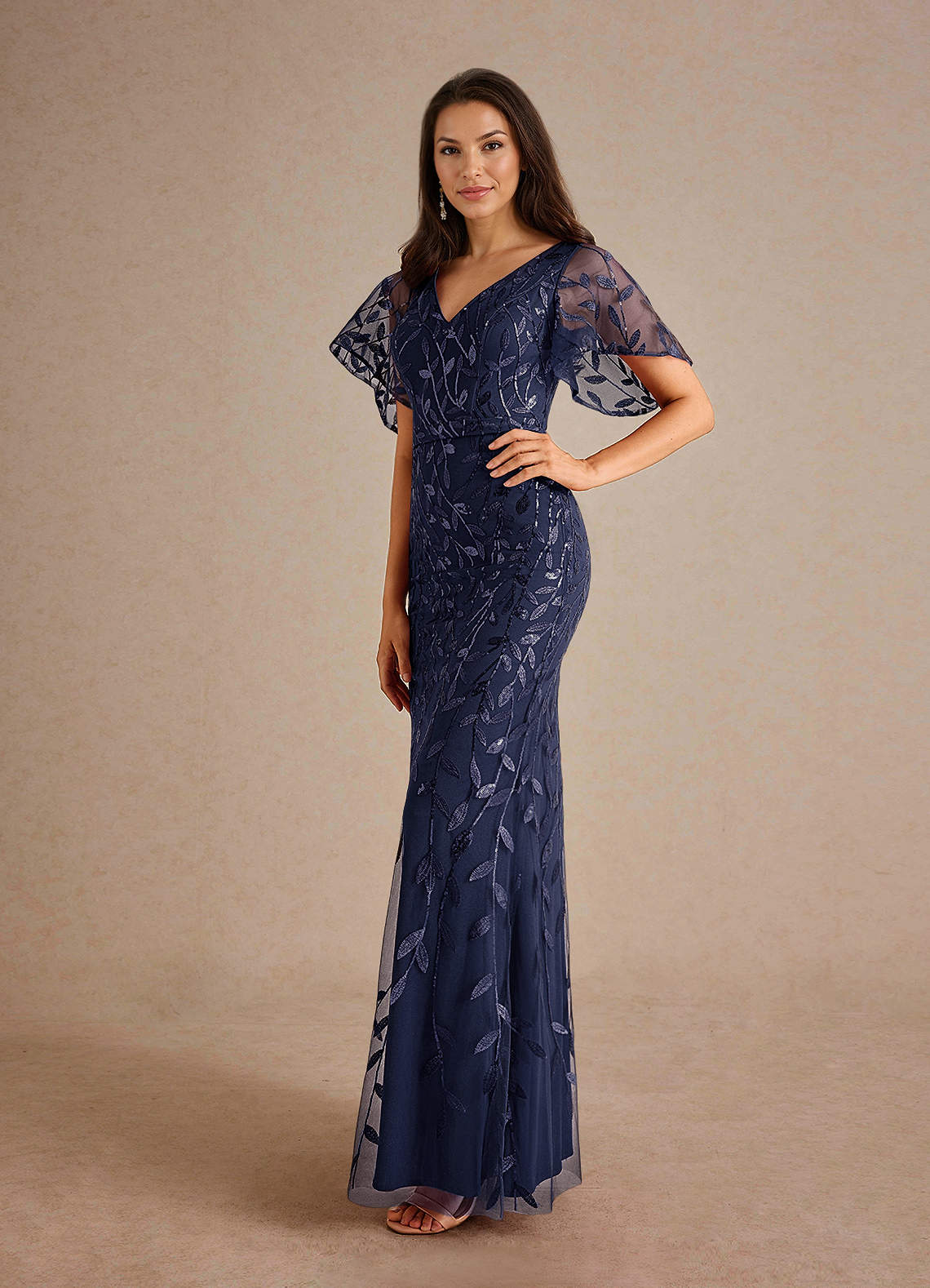Azazie Milan Mother of the Bride Dresses Dark Navy Sheath Sequins Dress image1
