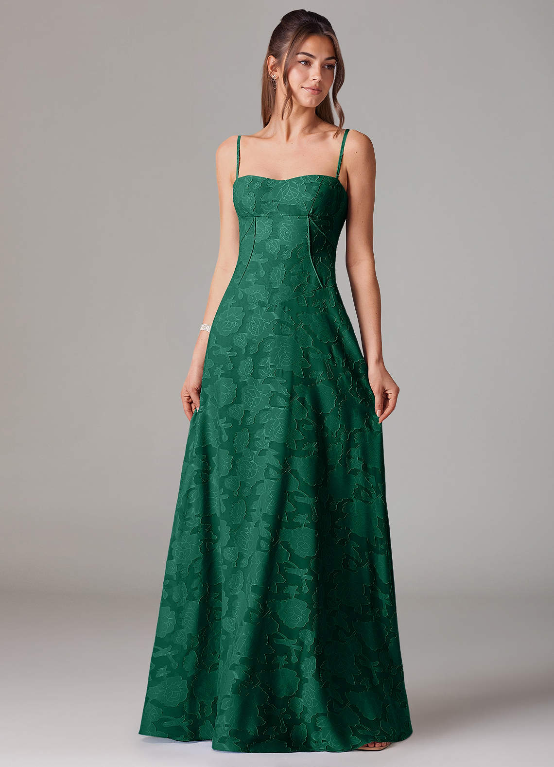 Azazie Valentine Bridesmaid Dresses Emerald A-Line Sweetheart Neckline Floral Burnout Dress image1